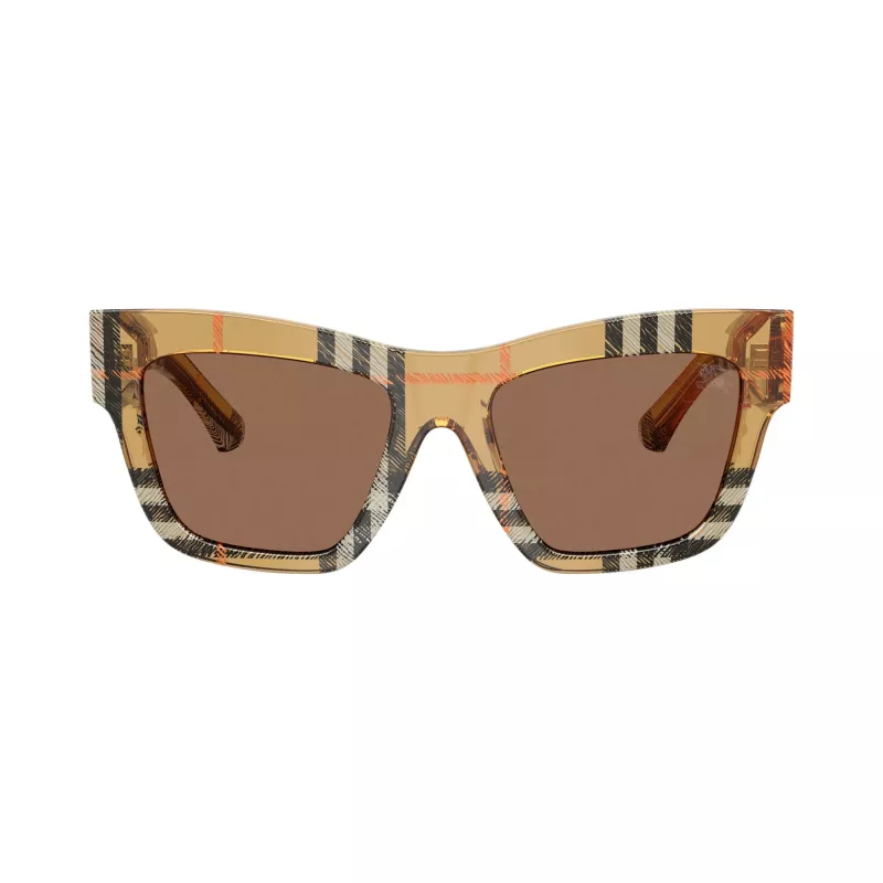Burberry BE4449-414673 óculos de sol de mulher, armação quadrada em acetato, Havana/tartaruga, lentes castanhas, 53/19/140 mm