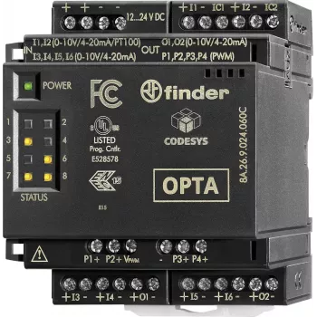 Finder 8A.26.9.024.060C Módulo de expansão de entrada analógica, 2 canais, 0-10 V DC / 0-20 mA, 12 bits, 24 V DC, calha DIN