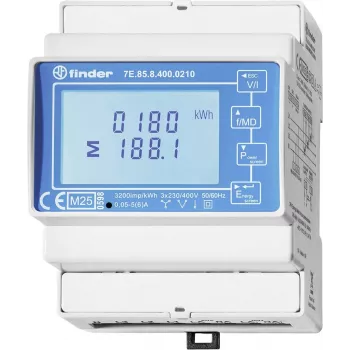 Finder 7E.85.8.400.0212 Contador de energia digital monofásico, 230 V AC, 40 A, calha DIN, 1 módulo, saída de impulso S0