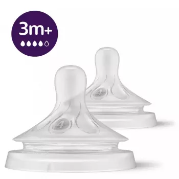 Bicos de biberão Philips Avent Natural Response, fluxo de leite rápido, 3m+, pack de 2, silicone, transparente