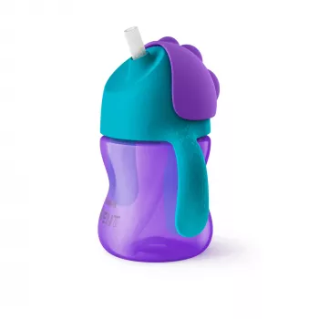 Copo com palhinha flexível Philips Avent 200 ml, 9m+, roxo