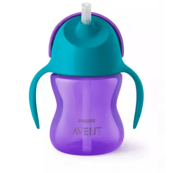 Copo com palhinha flexível Philips Avent 200 ml, 9m+, roxo