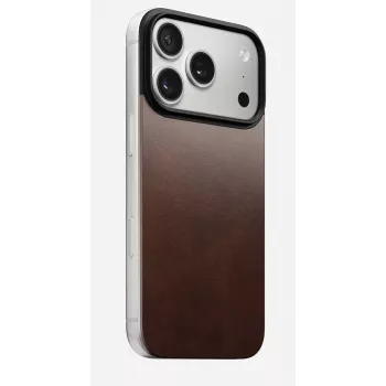 Capa traseira magnética de pele NOMAD para iPhone 17 Pro, compatível com MagSafe, pele Horween Rustic Brown