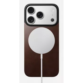 Capa traseira magnética de pele NOMAD para iPhone 17 Pro, compatível com MagSafe, pele Horween Rustic Brown