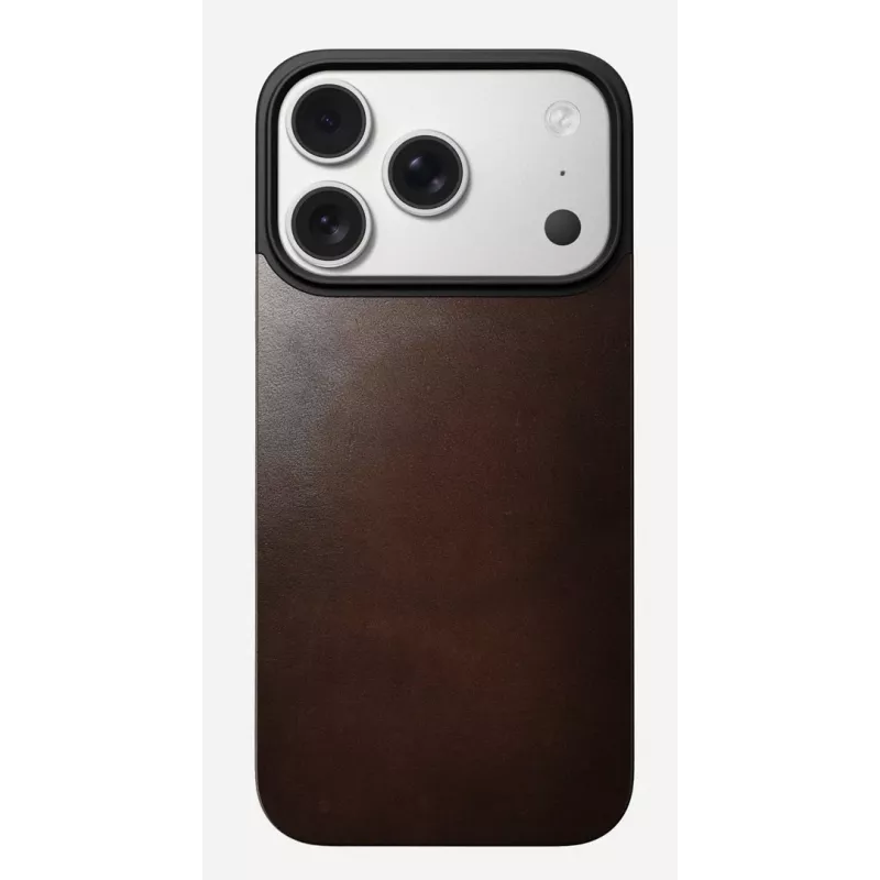Capa traseira magnética de pele NOMAD para iPhone 17 Pro, compatível com MagSafe, pele Horween Rustic Brown
