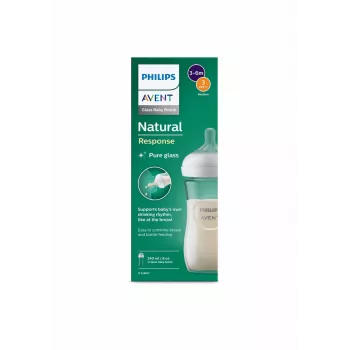 Biberão de vidro Philips AVENT Natural Response 240 ml, tetina Medium Flow, 1m+
