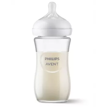 Biberão de vidro Philips AVENT Natural Response 240 ml, tetina Medium Flow, 1m+