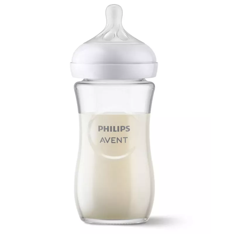 Biberão de vidro Philips AVENT Natural Response 240 ml, tetina Medium Flow, 1m+