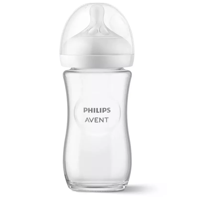 Biberão de vidro Philips AVENT Natural Response 240 ml, tetina Medium Flow, 1m+