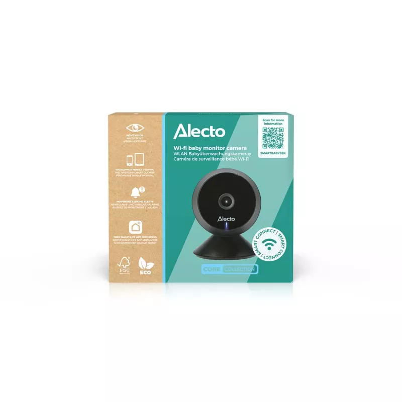 Intercomunicador de vídeo digital para bebé Alecto SMARTBABY5BK, 2,4 GHz FHSS, LCD colorido 2,4 polegadas, visão noturna, função intercomunicador, sensor de temperatura, canções de embalar, VOX, preto
