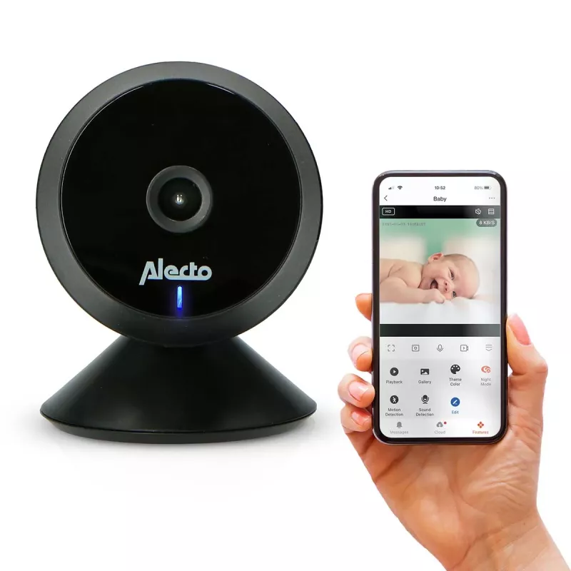 Intercomunicador de vídeo digital para bebé Alecto SMARTBABY5BK, 2,4 GHz FHSS, LCD colorido 2,4 polegadas, visão noturna, função intercomunicador, sensor de temperatura, canções de embalar, VOX, preto