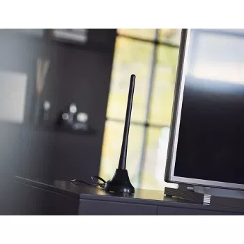 PHILIPS SDV5100/12 Antena de Televisão Interior com Amplificação de 18 dB, UHF/VHF/FM, Preto
