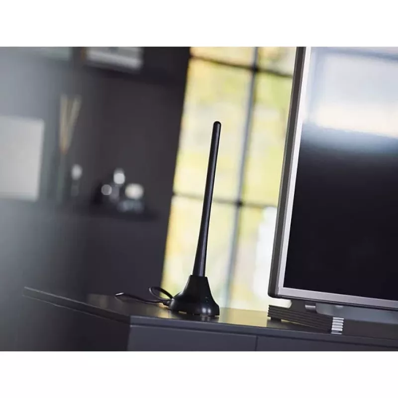 PHILIPS SDV5100/12 Antena de Televisão Interior com Amplificação de 18 dB, UHF/VHF/FM, Preto