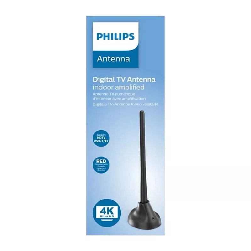 PHILIPS SDV5100/12 Antena de Televisão Interior com Amplificação de 18 dB, UHF/VHF/FM, Preto