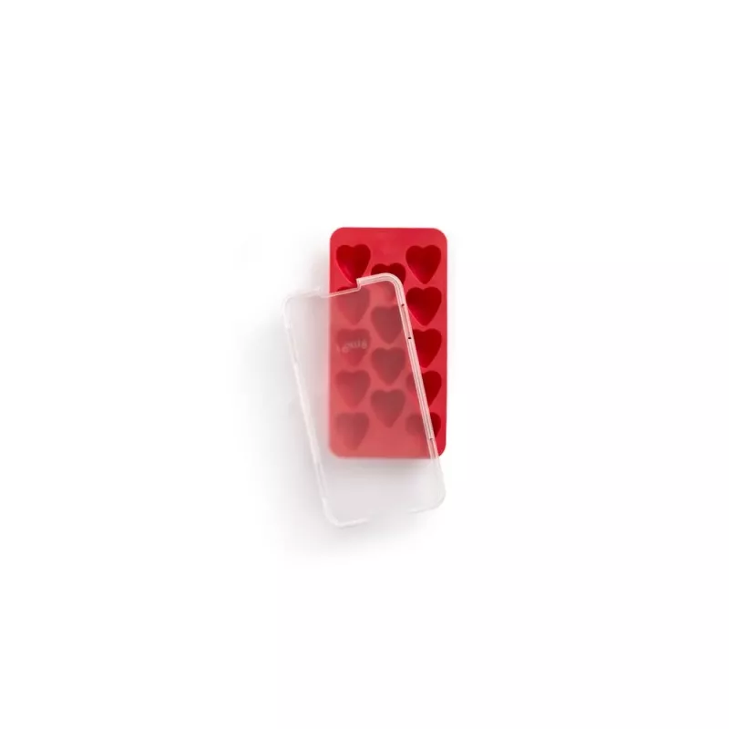 LEKUE Forma de Gelo Coração com Tampa, Vermelho, 18 Células, Silicone Platina