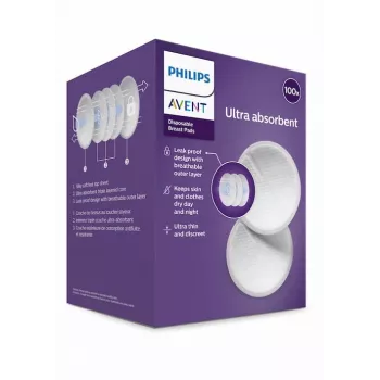 Philips Avent Discos Absorventes Descartáveis (pack de 100) | Ultra Absorventes, Contornados, Embalados Individualmente