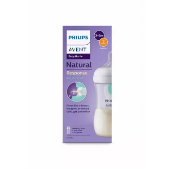 Biberão anticólicas Philips Avent Natural Response com válvula AirFree 260 ml, tetina de fluxo médio, 1M+