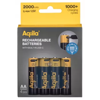 Pilhas AA recarregáveis de iões de lítio AQIILA USB-C, 1,2V, pack de 4 (AQ200AA367C4)