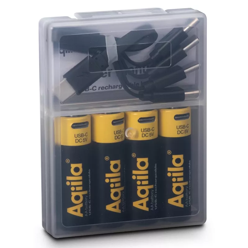 Pilhas AA recarregáveis de iões de lítio AQIILA USB-C, 1,2V, pack de 4 (AQ200AA367C4)