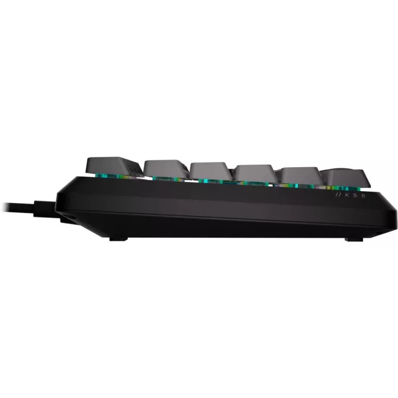 Teclado gaming de membrana CORSAIR K55 Core RGB, RGB dinâmico de 3 zonas, 6 teclas de macro, apoio de mãos removível, USB com fio, Preto/Cinzento