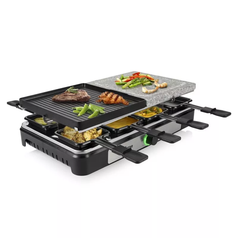 Raclette Tristar RA-2747 com revestimento antiaderente, luz de controlo, função grelhador, preto, pedra