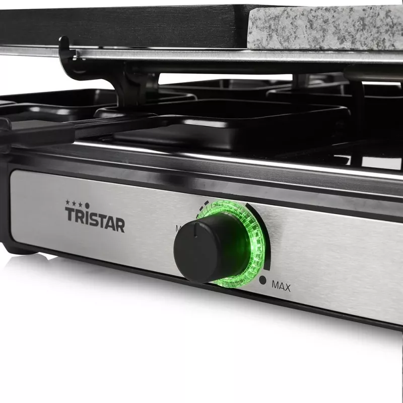Raclette Tristar RA-2747 com revestimento antiaderente, luz de controlo, função grelhador, preto, pedra