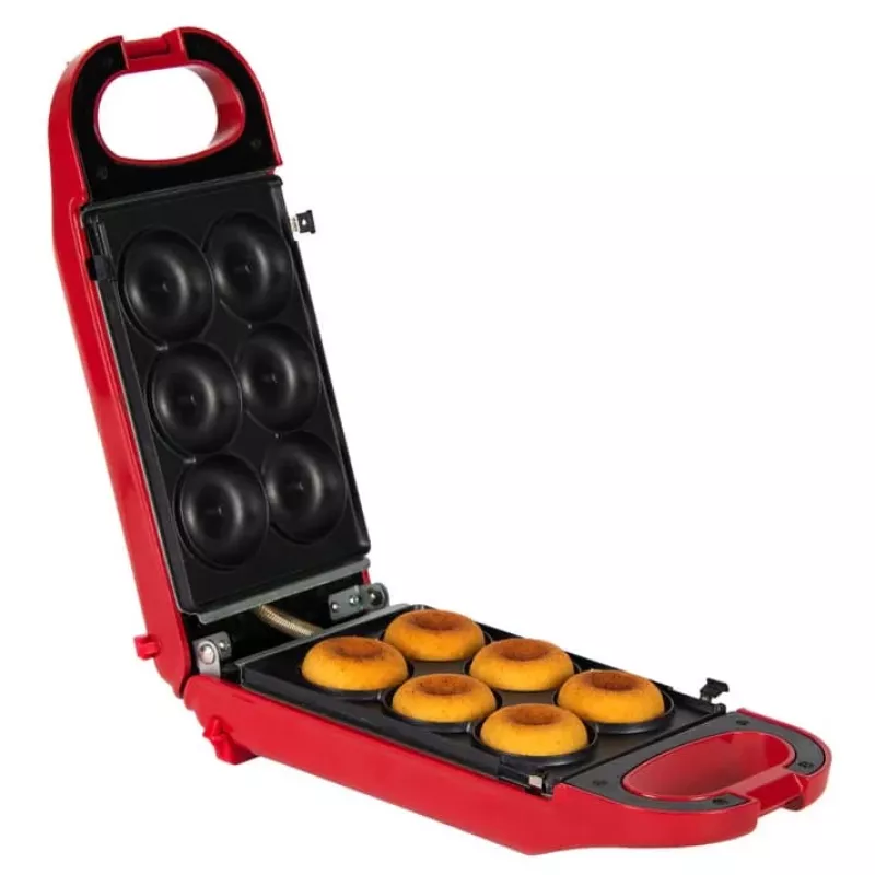 Máquina de snacks 6 em 1 Trebs vermelha – waffles, sandes, grelhador, donuts, poffertjes, cupcake