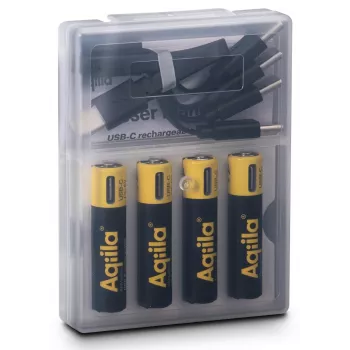 AQIILA Pilhas AAA NiMH com USB-C, 1,2 V, 600 mAh, pack de 4 AQ60AAA374C4