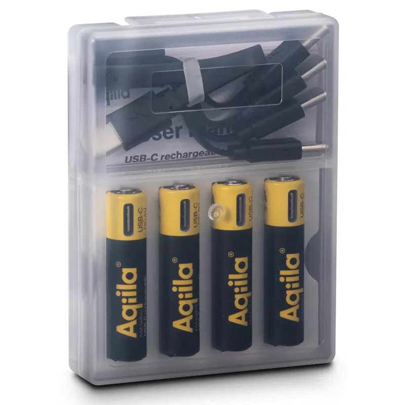 AQIILA Pilhas AAA NiMH com USB-C, 1,2 V, 600 mAh, pack de 4 AQ60AAA374C4