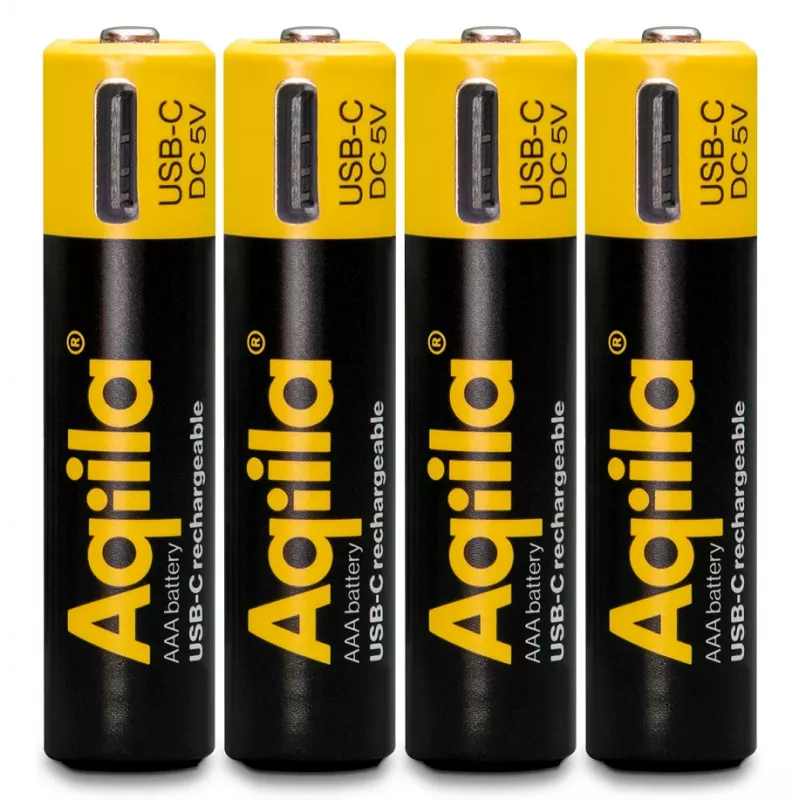 AQIILA Pilhas AAA NiMH com USB-C, 1,2 V, 600 mAh, pack de 4 AQ60AAA374C4