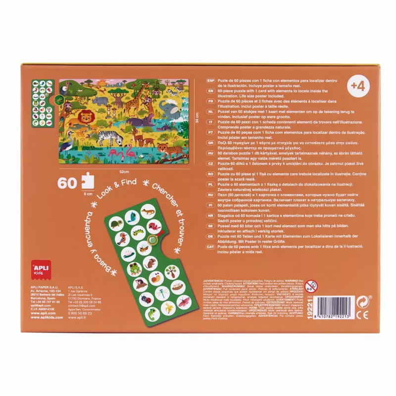 AGIPA Puzzle de Observação Júnior A Savana, 60 peças, Caixa de Cartão, 4+ anos 19221