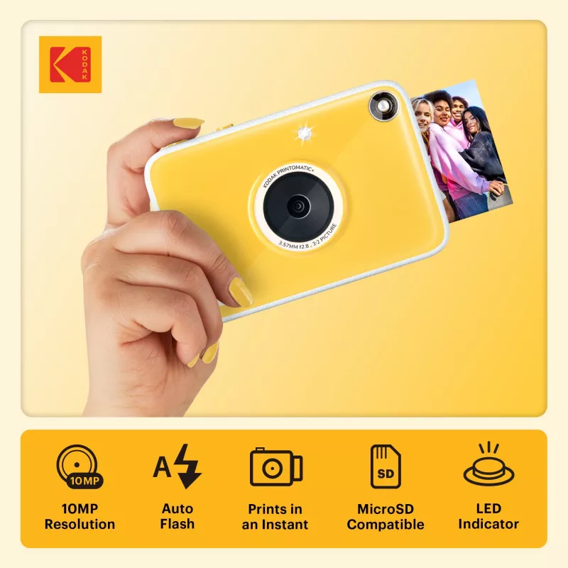 Câmara instantânea digital Kodak RODOMATICPYL com impressão ZINK Zero Ink, 10MP, ecrã LCD de 3,5 polegadas, Bluetooth, USB-C, MicroSD