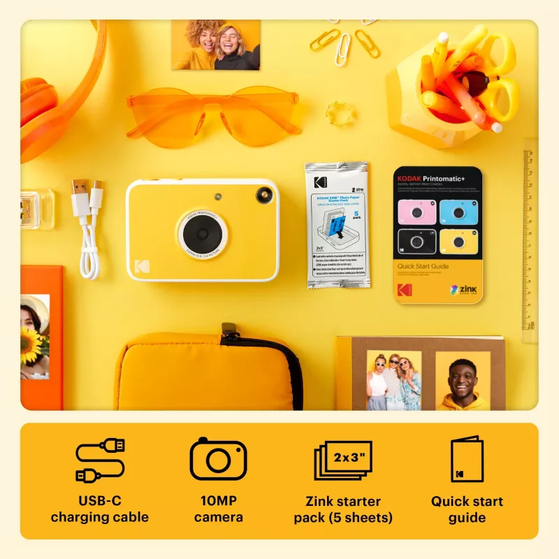 Câmara instantânea digital Kodak RODOMATICPYL com impressão ZINK Zero Ink, 10MP, ecrã LCD de 3,5 polegadas, Bluetooth, USB-C, MicroSD