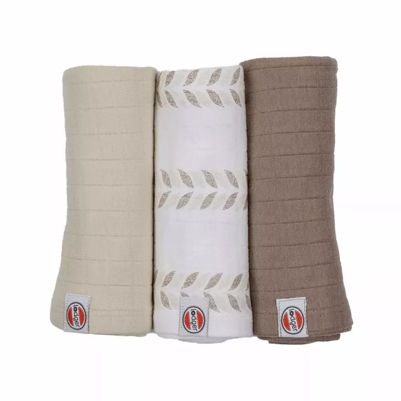 Manta de pano Lodger Swadler Solid Matcha em algodão, bétula, 70x70 cm, pack de 3