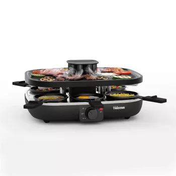Grelhador de raclette Tristar RA-2760 com 6 frigideiras, ventilação ativa, preto