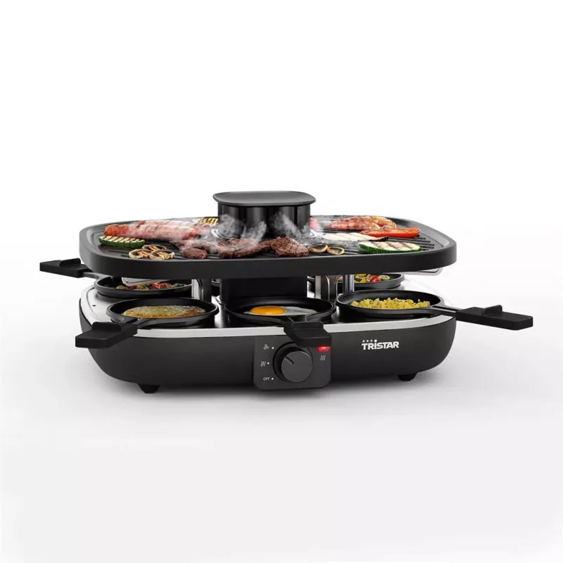 Grelhador de raclette Tristar RA-2760 com 6 frigideiras, ventilação ativa, preto