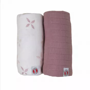 Fralda de pano de algodão Lodger Swadler Solid Matcha, Powder Rose, 110x110 cm, pack de 2