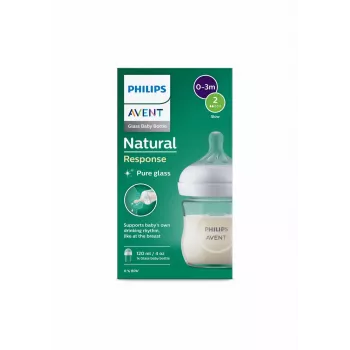 Biberão de vidro Philips Avent Natural Response 125 ml com tetina para recém-nascido, 0m+