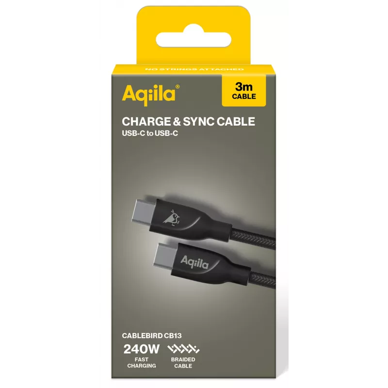 Cabo de carregamento e sincronização AQIILA USB-C para USB-C 3 m preto AQCBPBICB4BD881