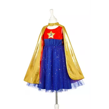 Souza! Fato de super-heroína Vestido com capa, Rosa/Dourado/Azul, 5-7 anos (116-128 cm)