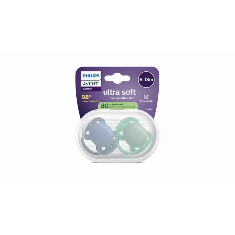 Chupeta Philips Avent Ultra Soft 6-18 meses, pack de 2, menino