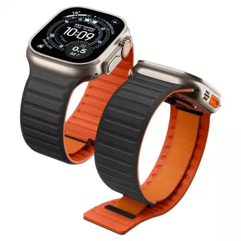 Pulseira Spigen Athlex Air M para Apple Watch 8/9/10/11/SE/Ultra (44/45/46/49 mm) – preto/laranja