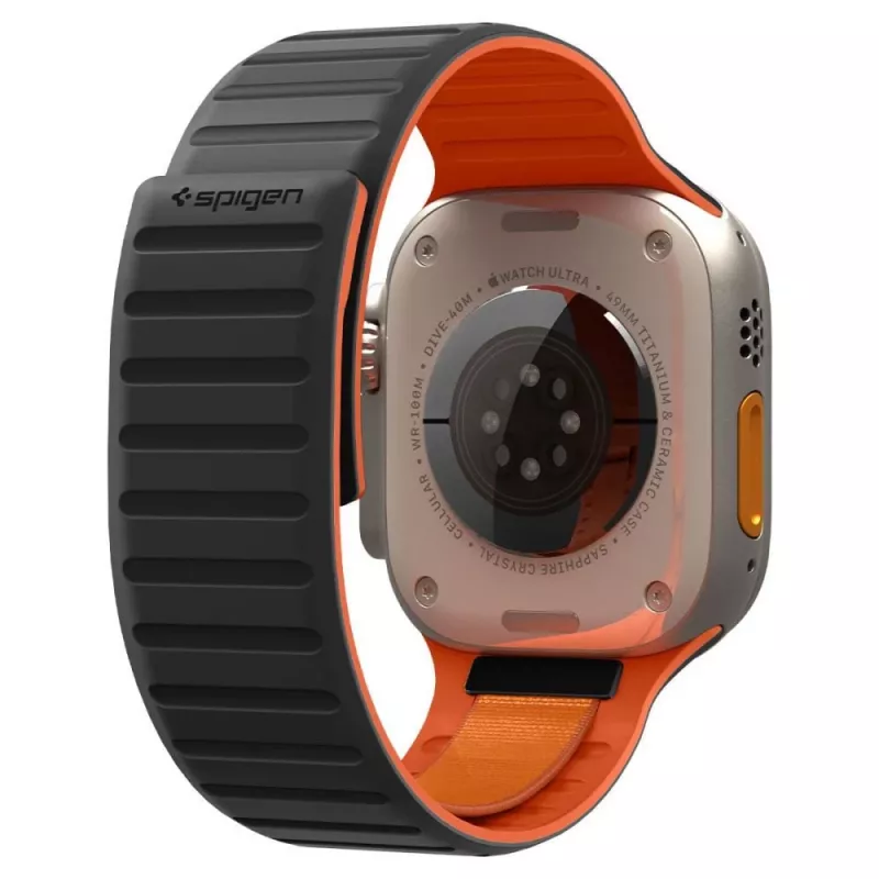 Pulseira Spigen Athlex Air M para Apple Watch 8/9/10/11/SE/Ultra (44/45/46/49 mm) – preto/laranja