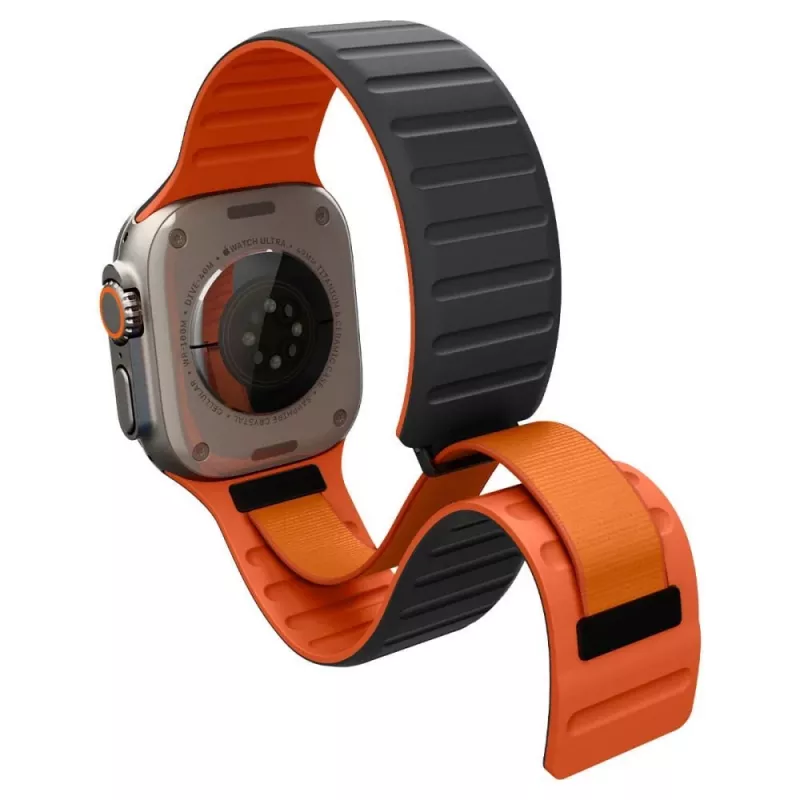 Pulseira Spigen Athlex Air M para Apple Watch 8/9/10/11/SE/Ultra (44/45/46/49 mm) – preto/laranja