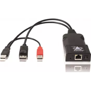 Transmissor extensor KVM DisplayPort ADDER ALIF101T-DP sobre Cat5e/6/7 - 2560x1600, USB 2.0, áudio, alumínio preto
