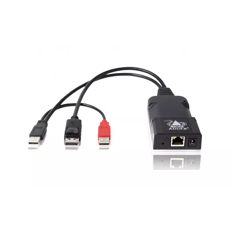 Transmissor extensor KVM DisplayPort ADDER ALIF101T-DP sobre Cat5e/6/7 - 2560x1600, USB 2.0, áudio, alumínio preto
