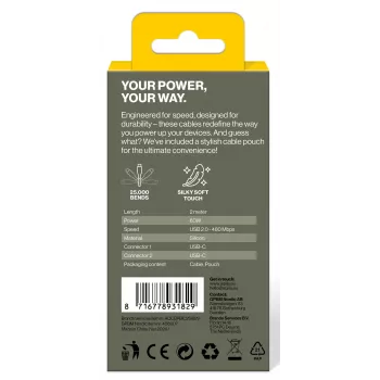 Cabo de carregamento e sincronização USB-C para USB-C AQIILA Cablebird CS12 2m 60W preto AQCBPBIC2SI829