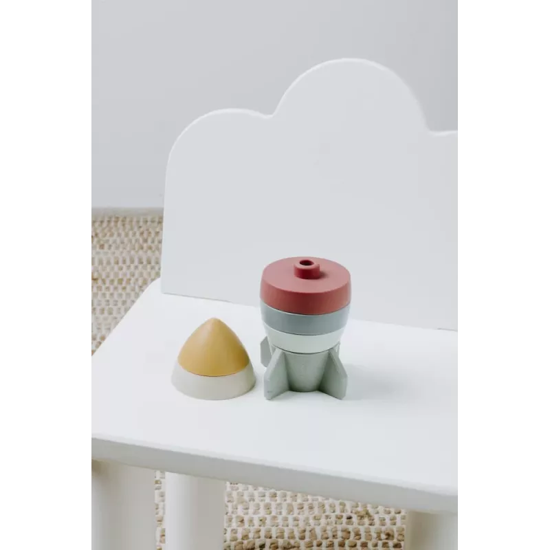 Torre de empilhar de silicone BABY'S ONLY foguetão, Opal, 0+ meses
