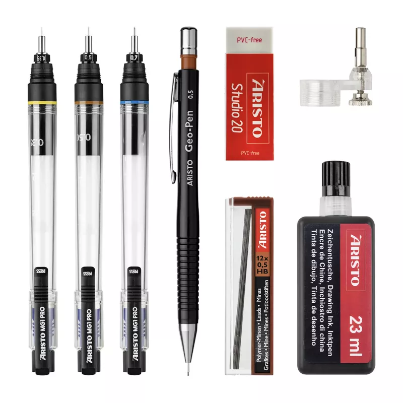 ARISTO mg1 pro Studio Conjunto de canetas técnicas de tinta preta (AR64150)