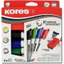 Conjunto de marcadores para quadro branco Kores, 4 marcadores + apagador, ponta redonda, 3,0 mm, secagem rápida, várias cores M20863